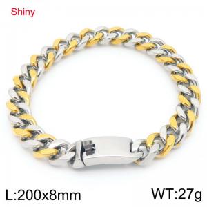8mm Polished Gold&Gold Color Stainless Steel Cuban Bracelet - KB190497-Z