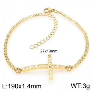 190X1.4MM Zirconia Stainless Steel Double Chain Cross Bracelet Women's Jewelry - KB190561-Z