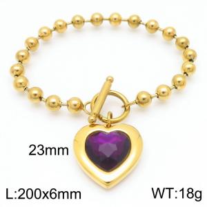 200X6MM Round Bead Chain Stainless Steel Bracelet Women's Party Colorful Stone Love Jewelry Gold Color - KB190568-Z