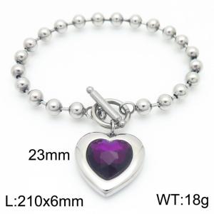 210X6MM Round Bead Chain Stainless Steel Bracelet Women's Party Colorful Stone Love Jewelry Silver Color - KB190576-Z
