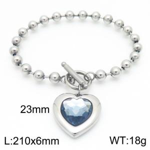 210X6MM Round Bead Chain Stainless Steel Bracelet Women's Party Colorful Stone Love Jewelry Silver Color - KB190578-Z