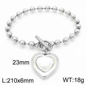 210X6MM Round Bead Chain Stainless Steel Bracelet Women's Party Colorful Stone Love Jewelry Silver Color - KB190579-Z