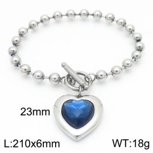 210X6MM Round Bead Chain Stainless Steel Bracelet Women's Party Colorful Stone Love Jewelry Silver Color - KB190580-Z