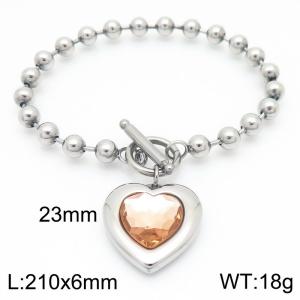 210X6MM Round Bead Chain Stainless Steel Bracelet Women's Party Colorful Stone Love Jewelry Silver Color - KB190581-Z