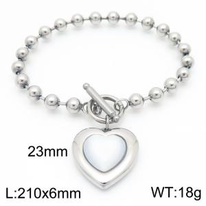 210X6MM Round Bead Chain Stainless Steel Bracelet Women's Party Colorful Stone Love Jewelry Silver Color - KB190582-Z