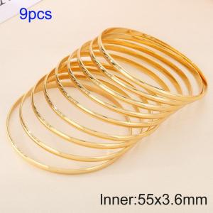 9pcs 55X3.6mm Women Gold-Plated Simple Stainless Steel Bangle Set - KB190788-GC
