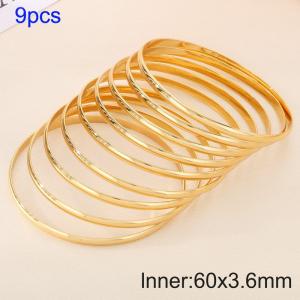 9pcs 60X3.6mm Women Gold-Plated Simple Stainless Steel Bangle Set - KB190789-GC