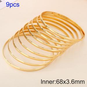 9pcs 68X3.6mm Women Gold-Plated Simple Stainless Steel Bangle Set - KB190791-GC