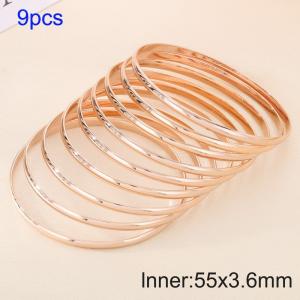 9pcs 55X3.6mm Women Rose Gold Simple Stainless Steel Bangle Set - KB190804-GC
