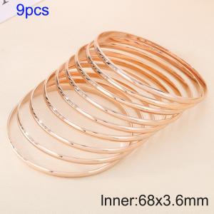 9pcs 68X3.6mm Women Rose Gold Simple Stainless Steel Bangle Set - KB190807-GC