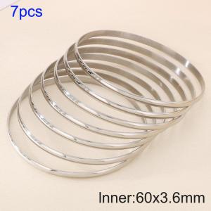 7pcs 60X3.6mm Women Simple Stainless Steel Bangle Set - KB190817-GC