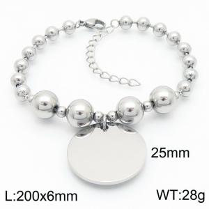 Fashion Stainless Steel Bracelet Beads Link Chain With Big Round Pendant Silver Color - KB190837-Z