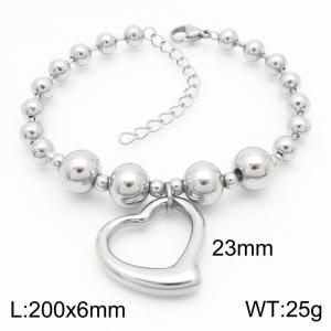 Fashion Stainless Steel Bracelet Beads Link Chain With Big Heart Pendant Silver Color - KB190839-Z