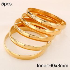 60x8mm Wholesale 18K Gold Plated Jewelry Circle Bangle 5pcs A Set Stainless Steel Bangles Set - KB191045-GC