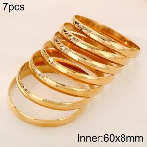 60x8mm Wholesale 18K Gold Plated Jewelry Circle Bangle 7pcs A Set Stainless Steel Bangles Set - KB191048-GC