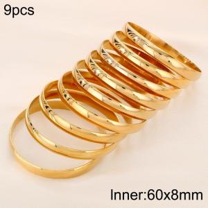 60x8mm Wholesale 18K Gold Plated Jewelry Circle Bangle 9pcs A Set Stainless Steel Bangles Set - KB191051-GC