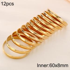 60x8mm Wholesale 18K Gold Plated Jewelry Circle Bangle 12pcs A Set Stainless Steel Bangles Set - KB191054-GC