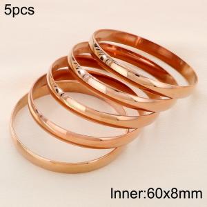 60x8mm Wholesale 18K Rose Gold Plated Jewelry Circle Bangle 5pcs A Set Stainless Steel Bangles Set - KB191057-GC