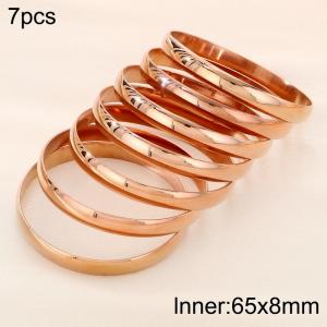 65x8mm Wholesale 18K Rose Gold Plated Jewelry Circle Bangle 7pcs A Set Stainless Steel Bangles Set - KB191061-GC