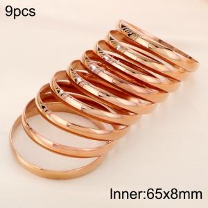 65x8mm Wholesale 18K Rose Gold Plated Jewelry Circle Bangle 9pcs A Set Stainless Steel Bangles Set - KB191064-GC