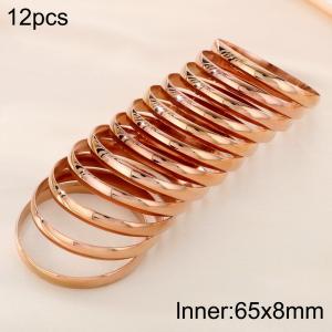 65x8mm Wholesale 18K Rose Gold Plated Jewelry Circle Bangle 12pcs A Set Stainless Steel Bangles Set - KB191067-GC