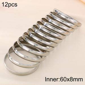 60x8mm Wholesale Jewelry Circle Smooth Bangle 12pcs A Set Non-fading Stainless Steel Bangles Set - KB191078-GC