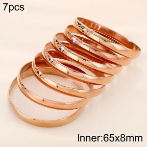 65x8mm Fashion Jewelry Circle Smooth Bangle 7pcs A Set 18K Rose Gold Plated Stainless Steel Bangles Set - KB191099-GC