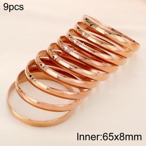 65x8mm Fashion Jewelry Circle Smooth Bangle 9pcs A Set 18K Rose Gold Plated Stainless Steel Bangles Set - KB191100-GC