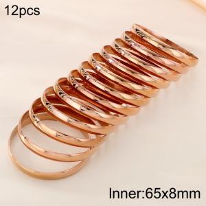 65x8mm Fashion Jewelry Circle Smooth Bangle 12pcs A Set 18K Rose Gold Plated Stainless Steel Bangles Set - KB191101-GC