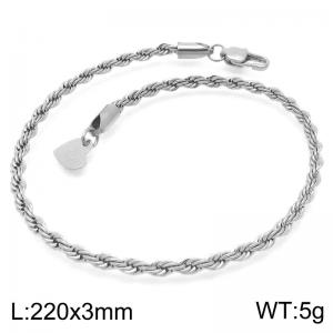 Fashion simple stainless steel 3mm Fried Dough Twists chain bracelet with heart-shaped tail tag - KB191934-Z