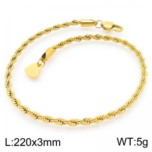 Fashion simple stainless steel 3mm Fried Dough Twists chain bracelet with heart-shaped tail tag - KB191935-Z