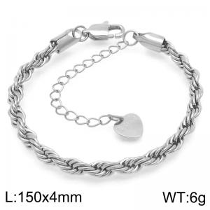 Fashion simple stainless steel 4mm Fried Dough Twists chain bracelet with heart-shaped tail tag - KB191936-Z
