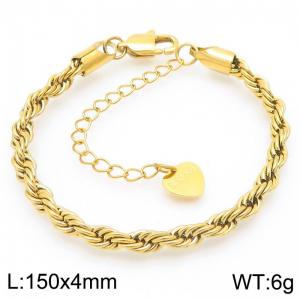 Fashion simple stainless steel 4mm Fried Dough Twists chain bracelet with heart-shaped tail tag - KB191937-Z