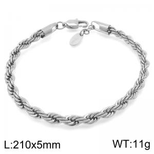 Fashion simple stainless steel 5mm Fried Dough Twists chain bracelet with heart-shaped tail tag - KB191938-Z