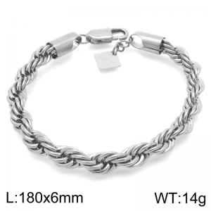 Fashion simple stainless steel 6mm Fried Dough Twists chain bracelet with heart-shaped tail tag - KB191940-Z