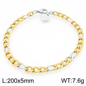Fashionable and minimalist 5mm 3:1 gold silver mixed color Figaro chain stainless steel bracelet - KB192113-Z