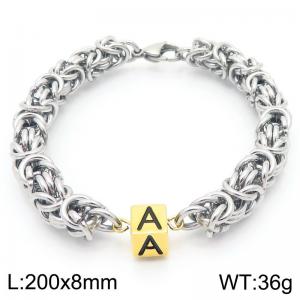 Stainless steel handmade chain paired with gold letter A square bead bracelet - KB202469-Z