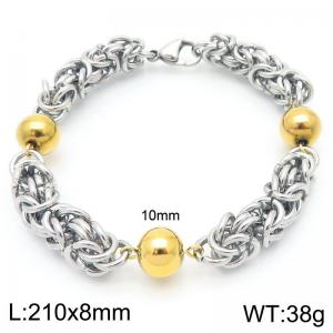 Stainless steel handmade chain paired with 3 10mm perforated bead bracelets - KB202473-Z