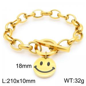 Stainless steel polished OT buckle oval pearl chain bracelet with smiley face emoji pendant - KB202478-Z