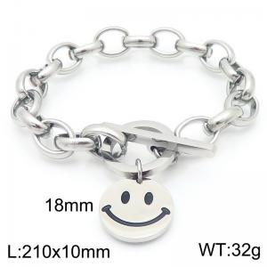Stainless steel polished OT buckle oval pearl chain bracelet with smiley face emoji pendant - KB202479-Z
