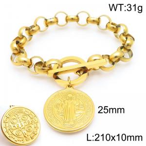 Stainless steel polished OT buckle pearl chain bracelet paired with religious pendant - KB202481-Z