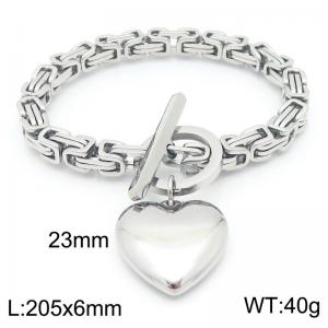 Stainless steel polished OT buckle emperor chain bracelet paired with smooth heart-shaped pendant - KB202482-Z