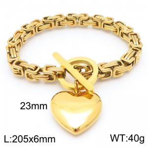Stainless steel polished OT buckle emperor chain bracelet paired with smooth heart-shaped pendant - KB202483-Z