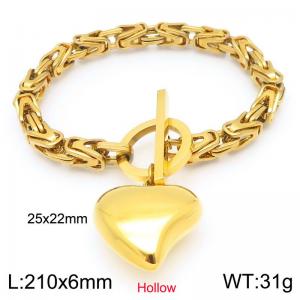 Stainless steel polished OT buckle emperor chain paired with hollow heart pendant - KB202485-Z