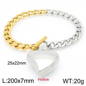 Stainless steel OT buckle, gold and silver color blocked bracelet with hollow heart pendant - KB202683-Z