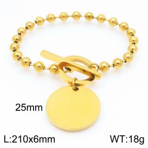 Stainless steel polished OT buckle round bead bracelet paired with round pendant - KB202685-Z
