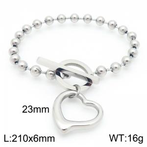 Stainless steel polished OT buckle round bead bracelet paired with hollowed out heart-shaped pendant - KB202686-Z