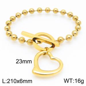 Stainless steel polished OT buckle round bead bracelet paired with hollowed out heart-shaped pendant - KB202687-Z