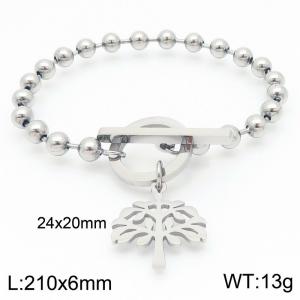 Stainless steel polished OT buckle round bead bracelet paired with life tree pendant - KB202688-Z