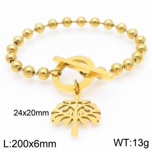 Stainless steel polished OT buckle round bead bracelet paired with life tree pendant - KB202689-Z